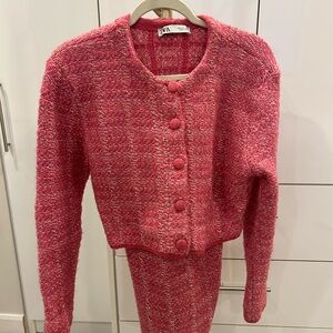 Zara Pink Textured Button-Up Jacket